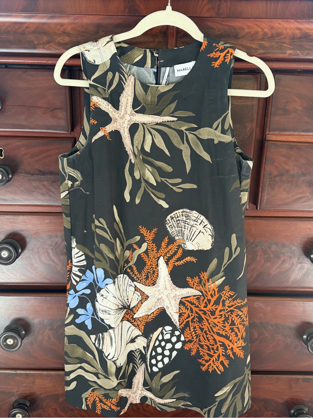 MARELLA Black Sleeveless Tunic with Shell & Starfish Print